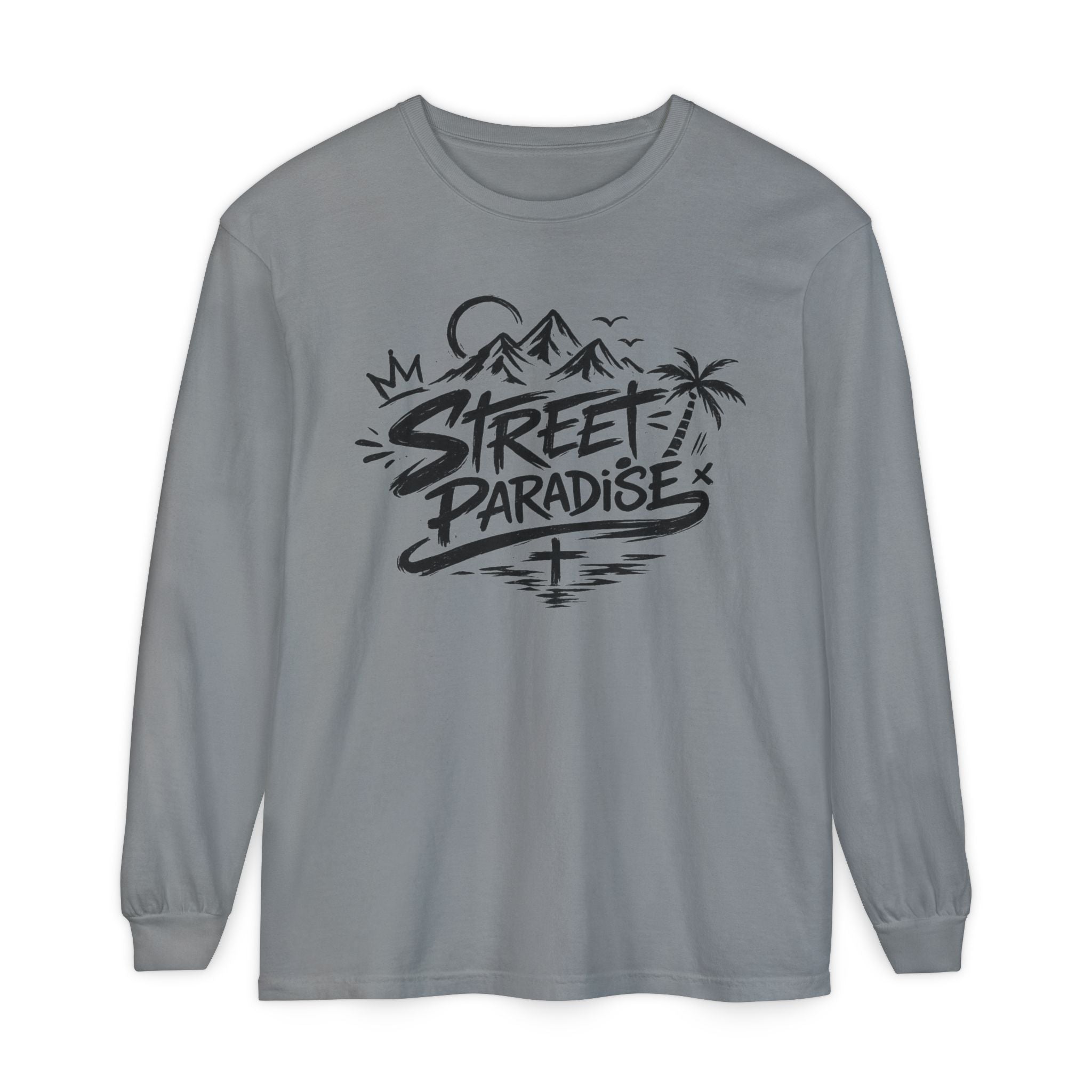 Street Paradise Long Sleeve T‑Shirt — Tropical Mountain Graphic