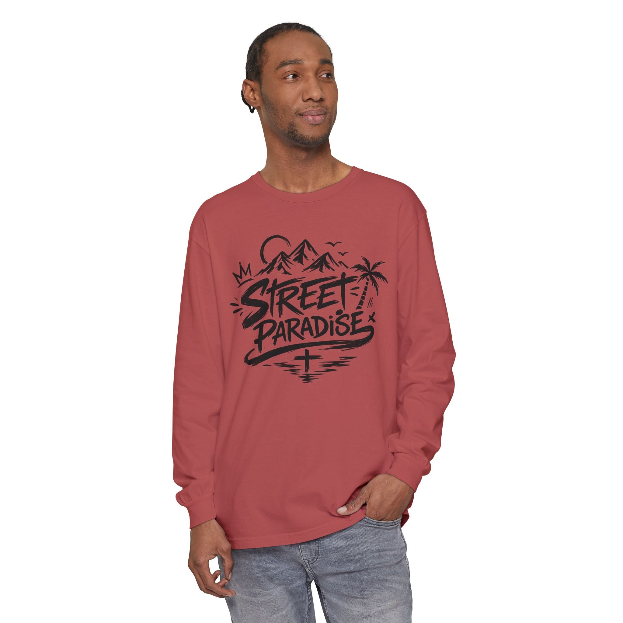 Street Paradise Long Sleeve T‑Shirt — Tropical Mountain Graphic