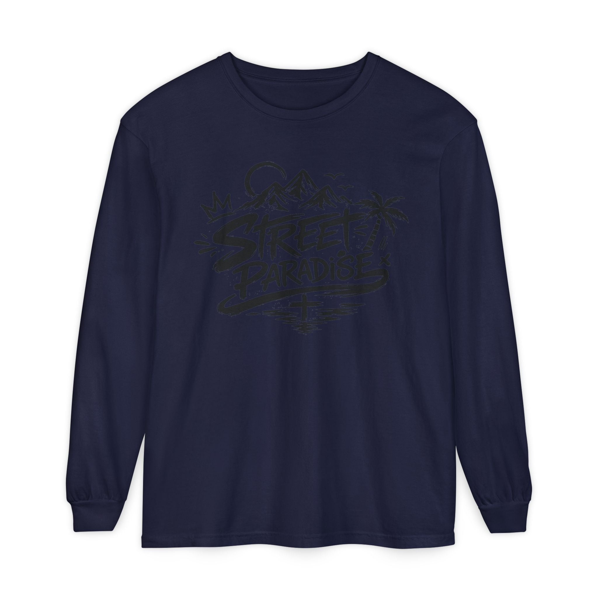Street Paradise Long Sleeve T‑Shirt — Tropical Mountain Graphic