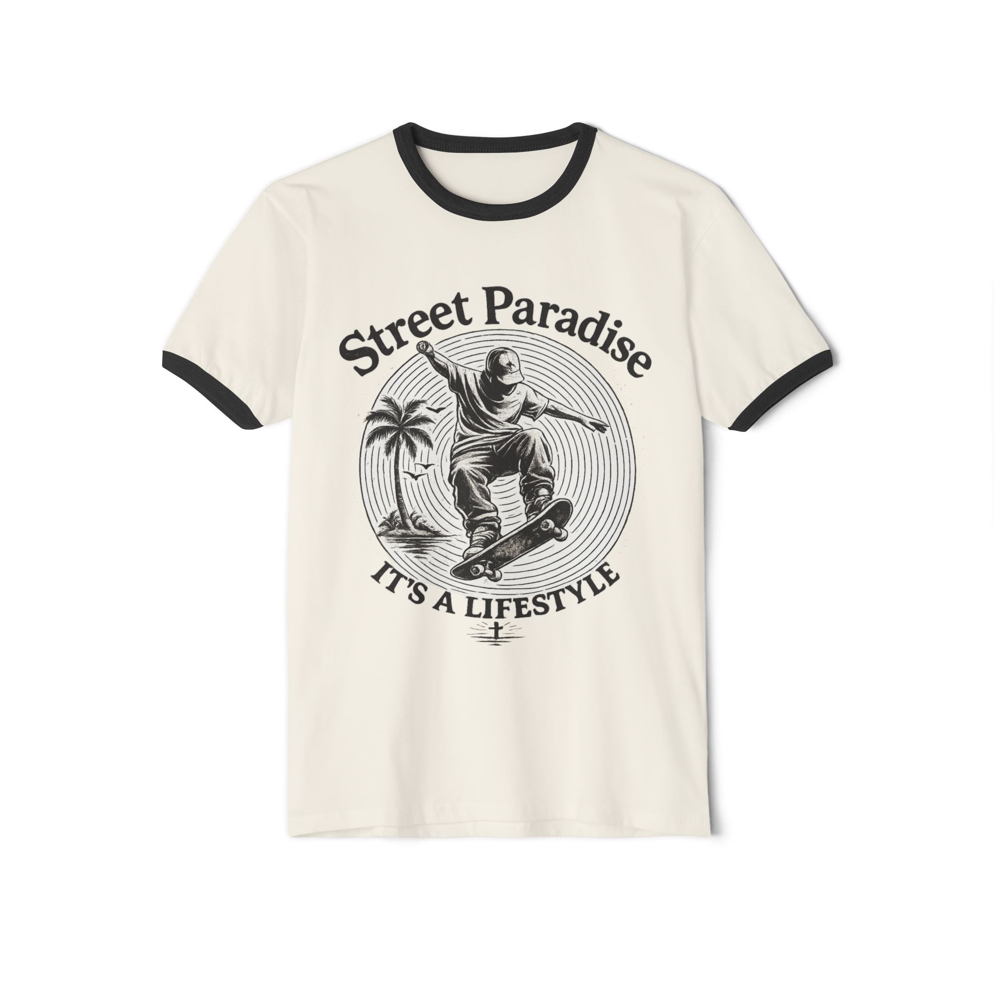 Skateboard Ringer T-Shirt — "Street Paradise: It&