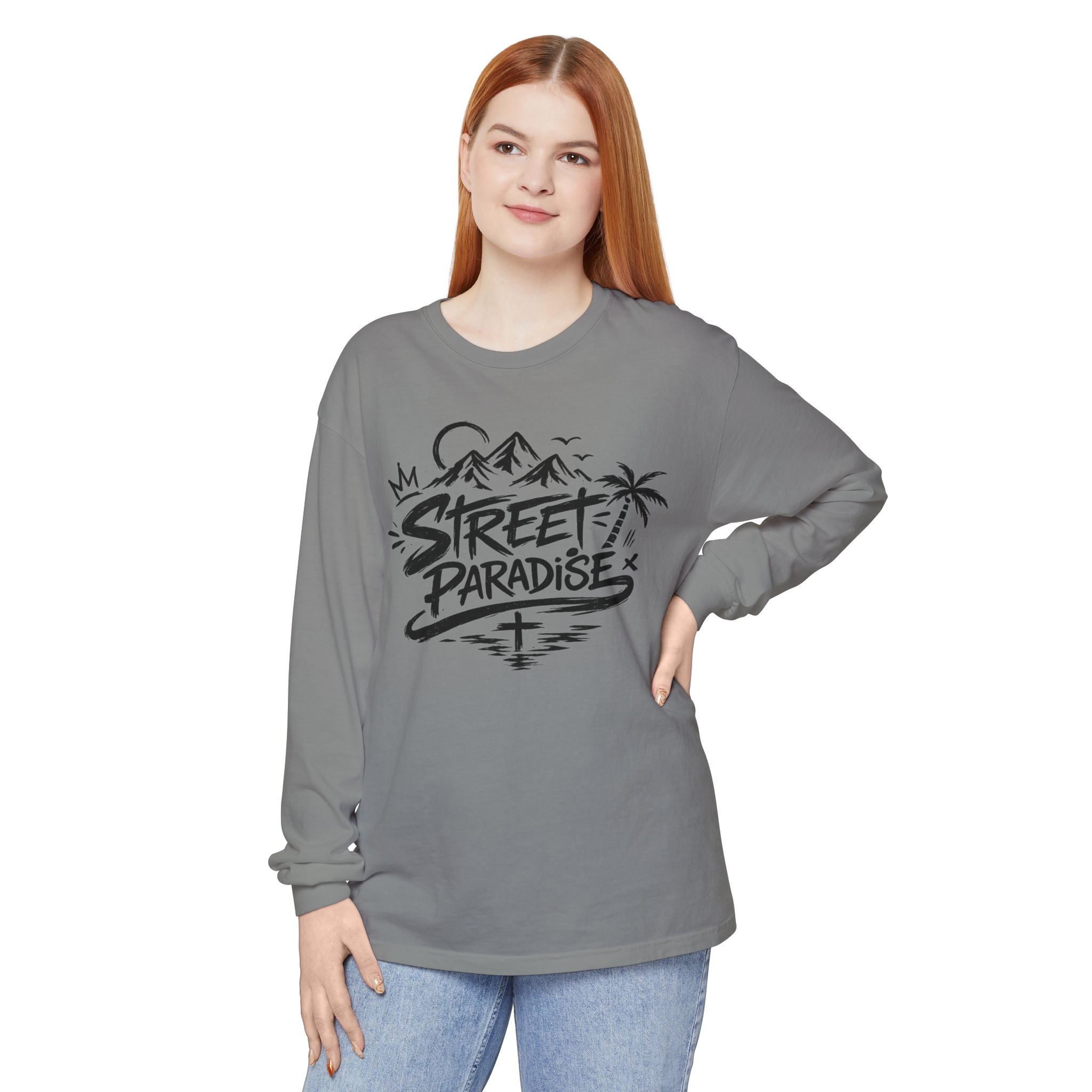 Street Paradise Long Sleeve T‑Shirt — Tropical Mountain Graphic