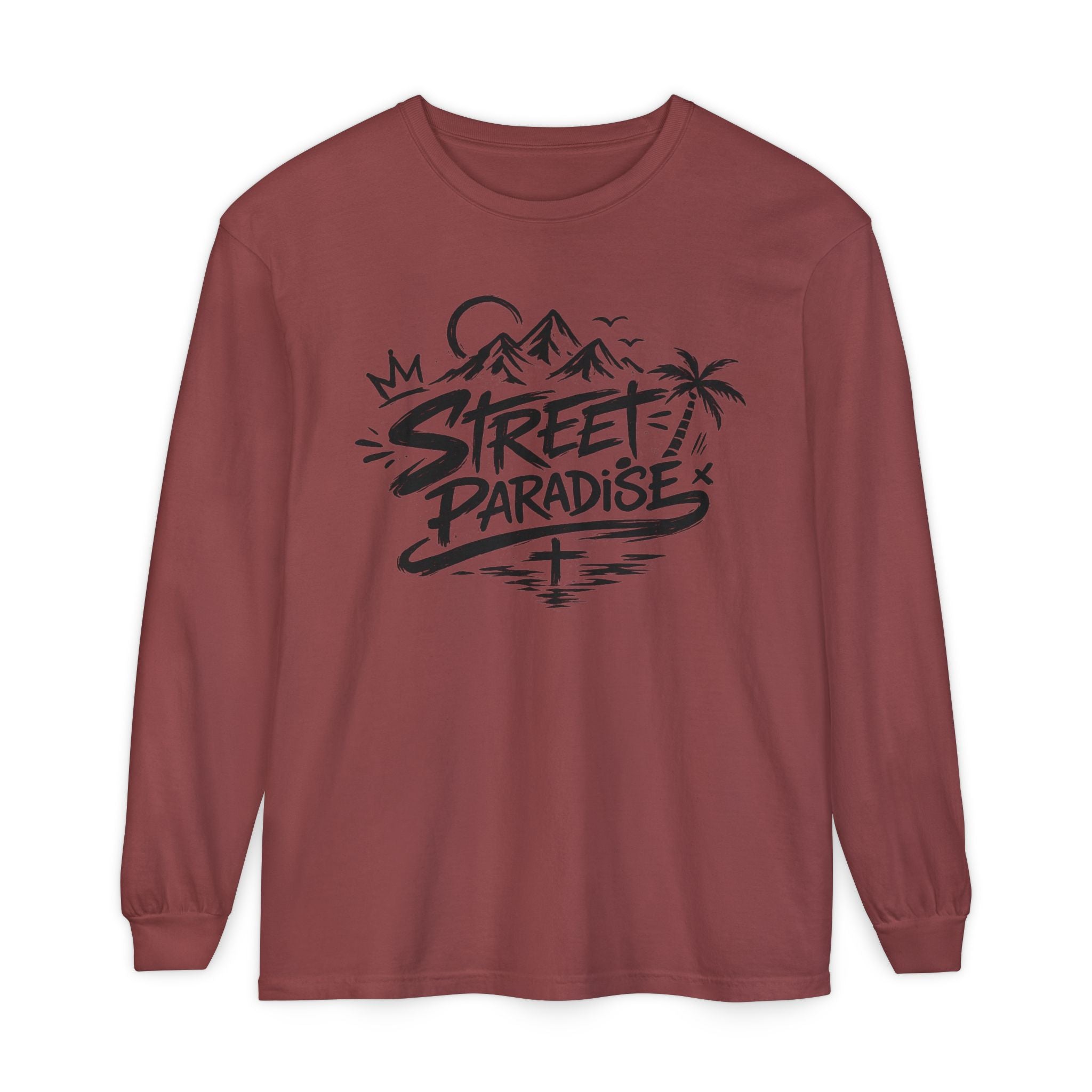 Street Paradise Long Sleeve T‑Shirt — Tropical Mountain Graphic