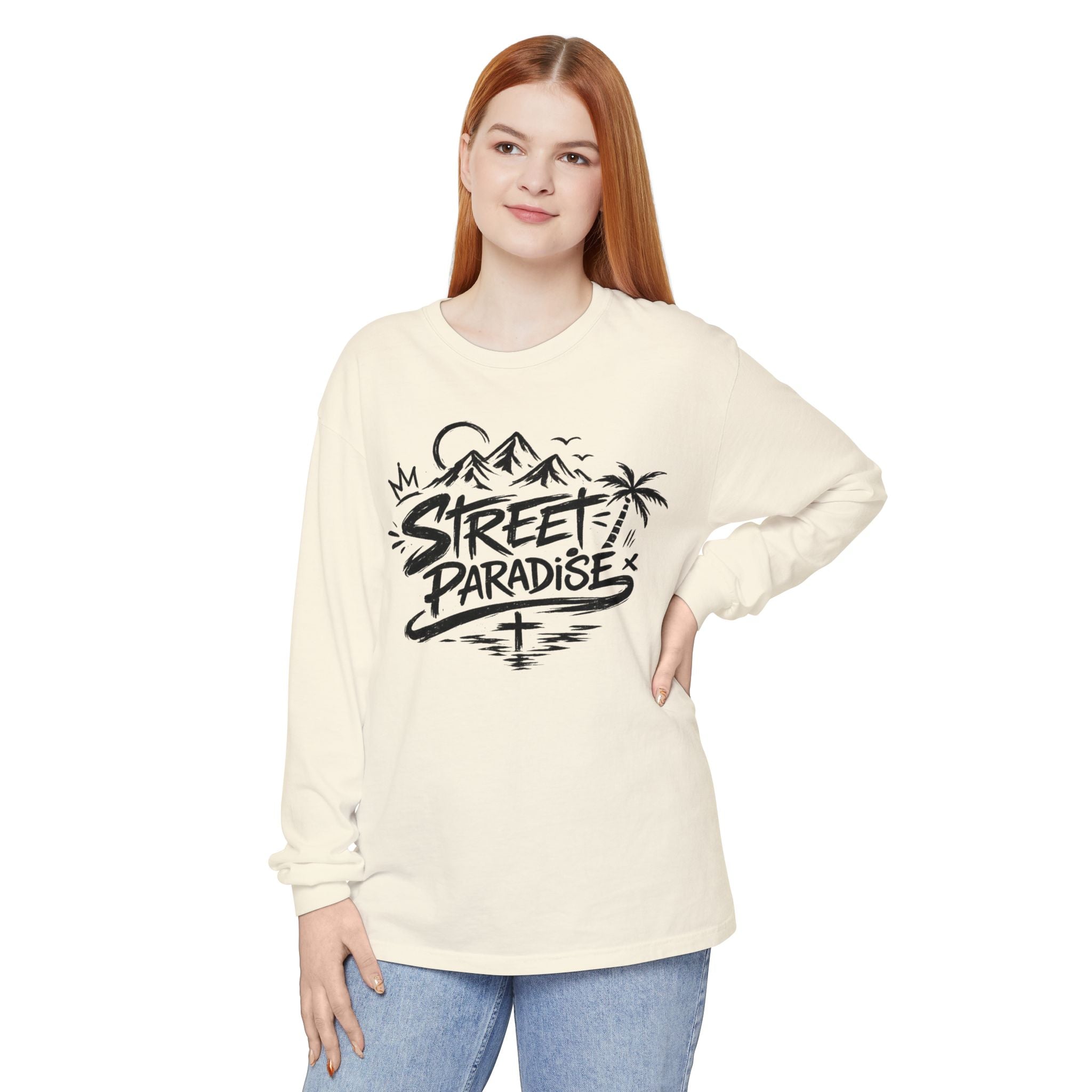 Street Paradise Long Sleeve T‑Shirt — Tropical Mountain Graphic