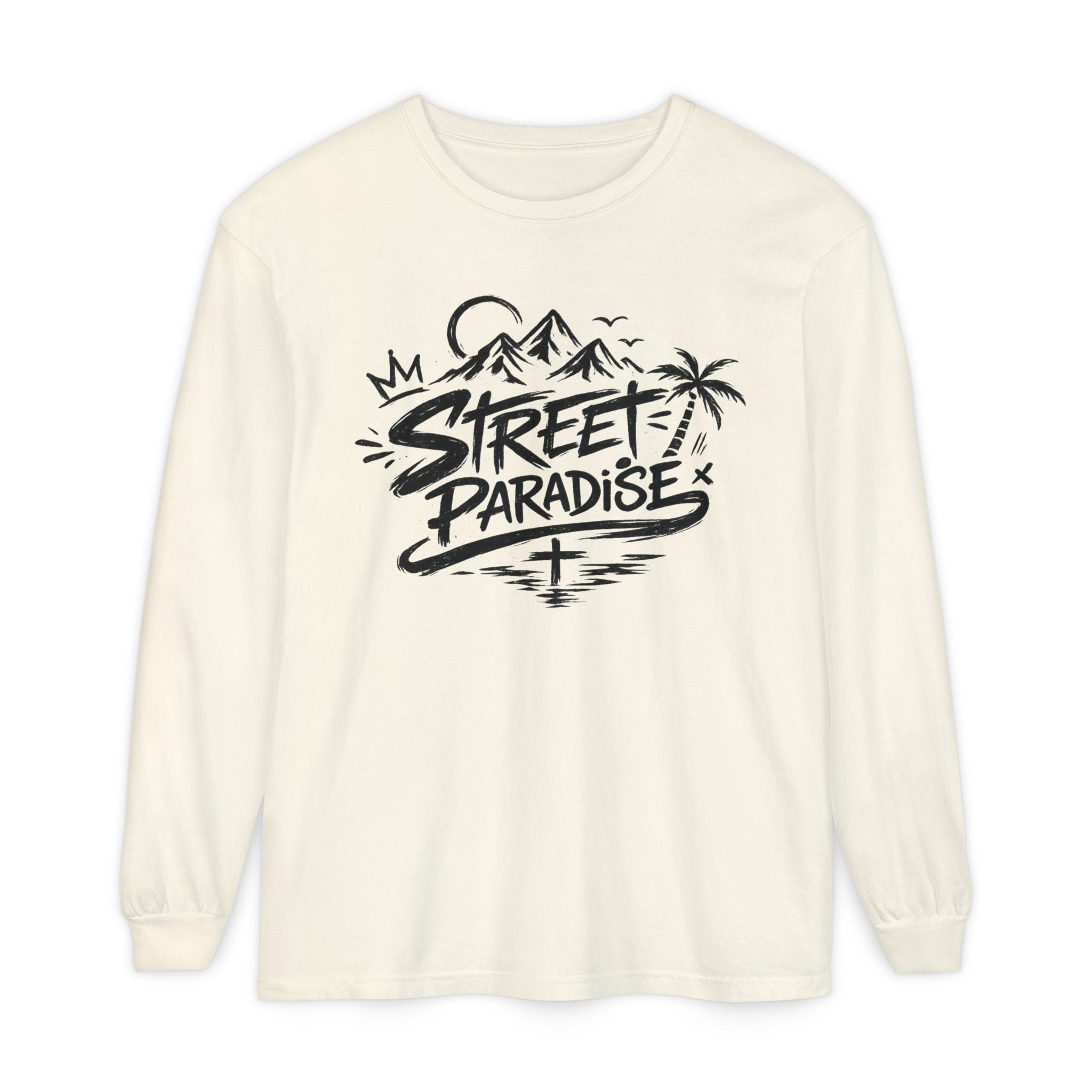 Street Paradise Long Sleeve T‑Shirt — Tropical Mountain Graphic