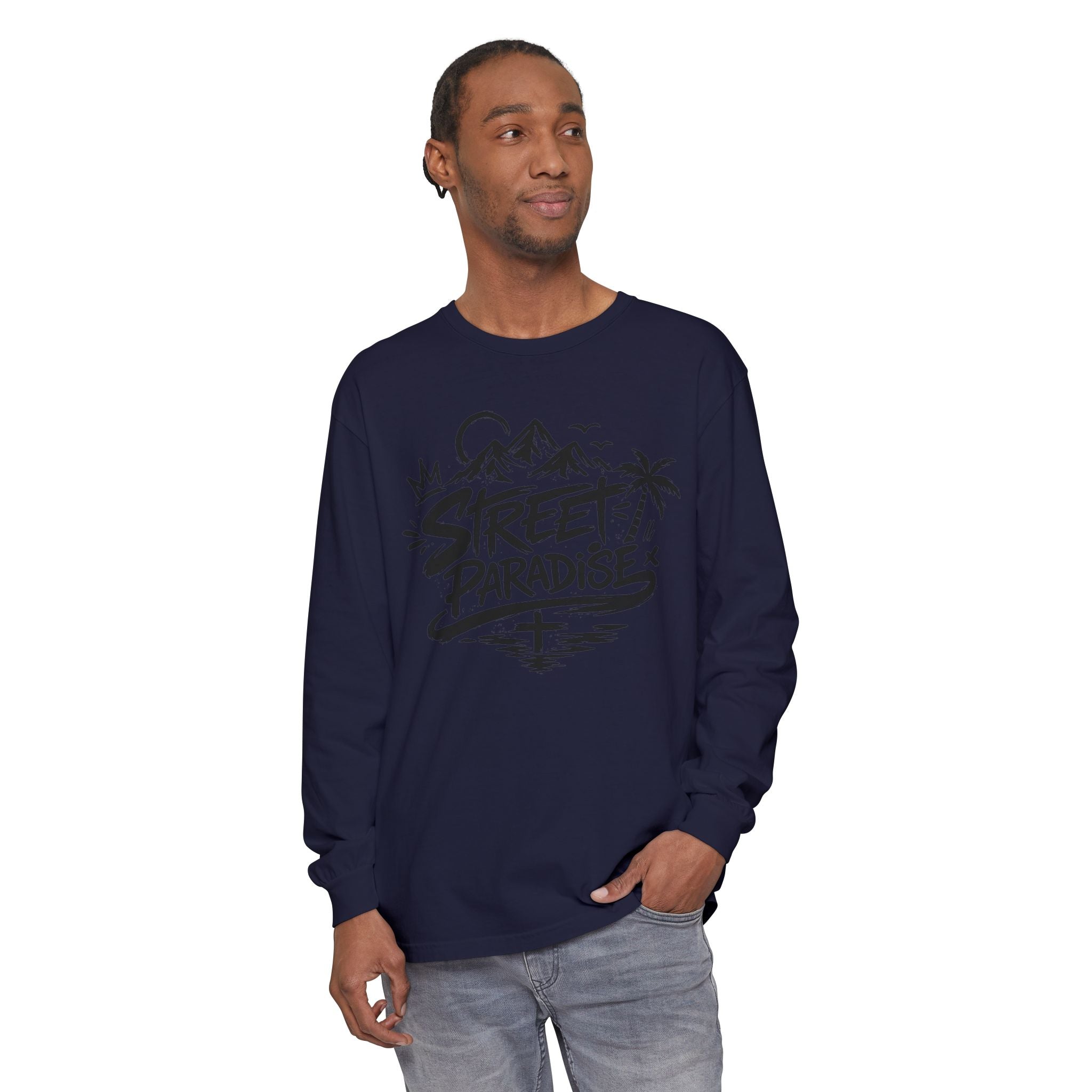 Street Paradise Long Sleeve T‑Shirt — Tropical Mountain Graphic