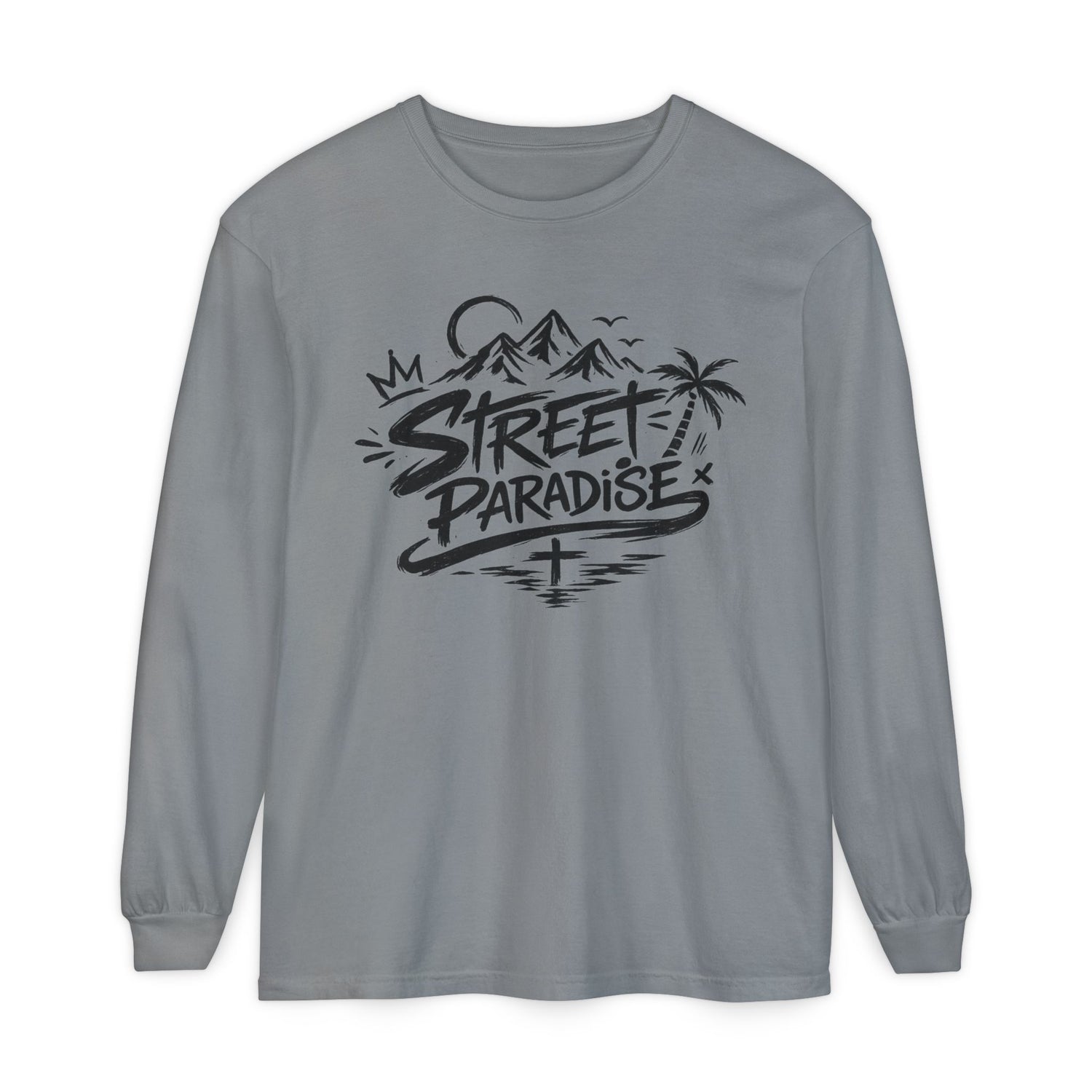 Street Paradise Long Sleeve T‑Shirt — Tropical Mountain Graphic