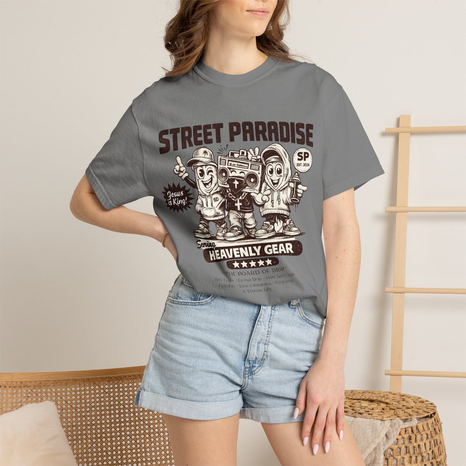 Street Paradise Graphic T-Shirt — "Heavenly Gear" Retro Skate Crew Tee