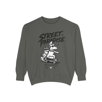 Street Paradise Skate Dog Sweatshirt — Graphic Skateboard Crewneck