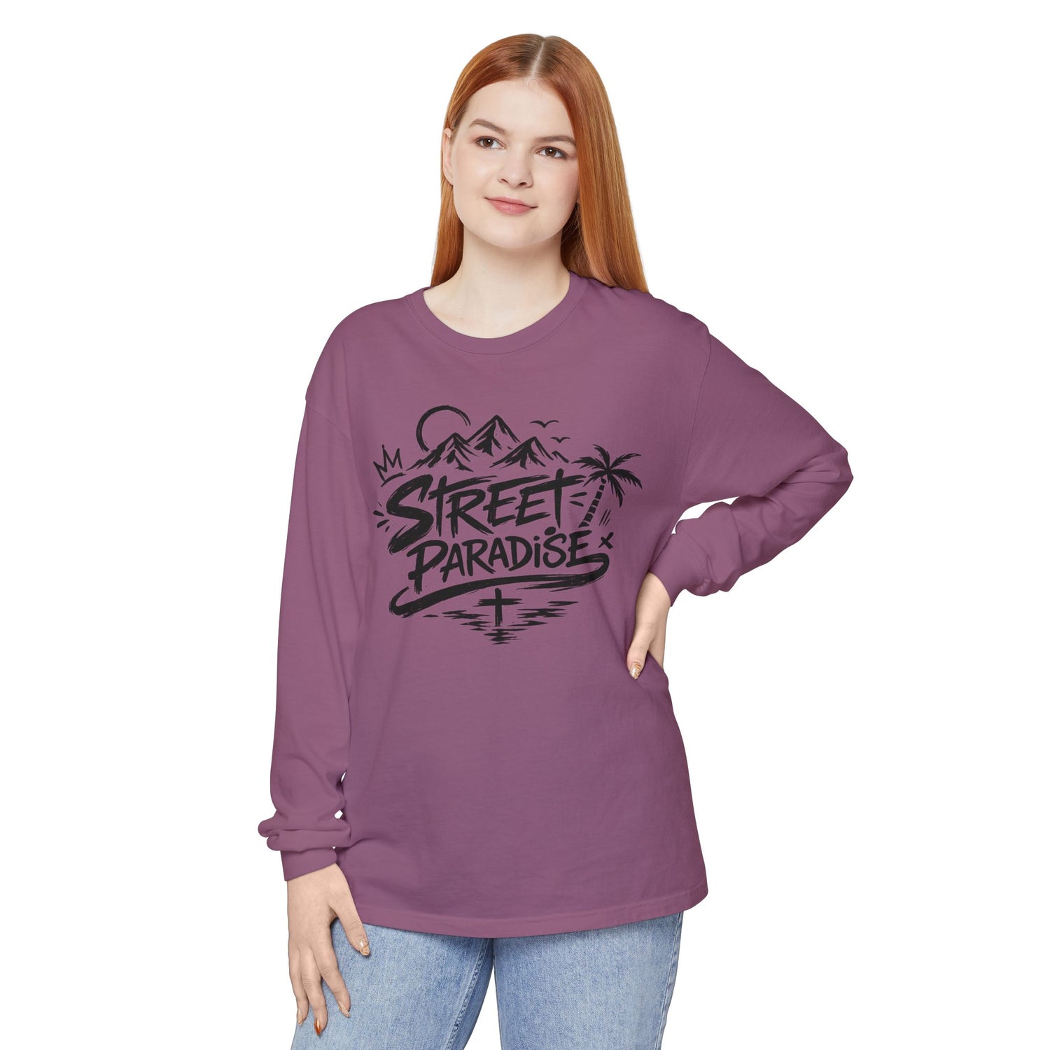 Street Paradise Long Sleeve T‑Shirt — Tropical Mountain Graphic