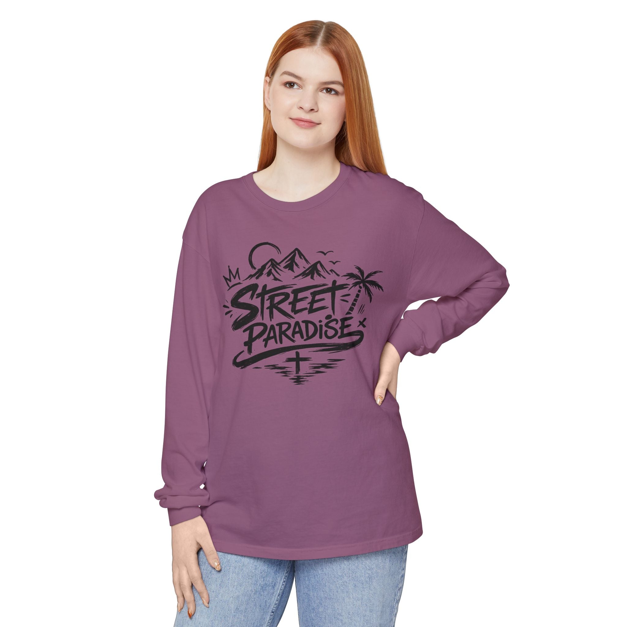 Street Paradise Long Sleeve T‑Shirt — Tropical Mountain Graphic