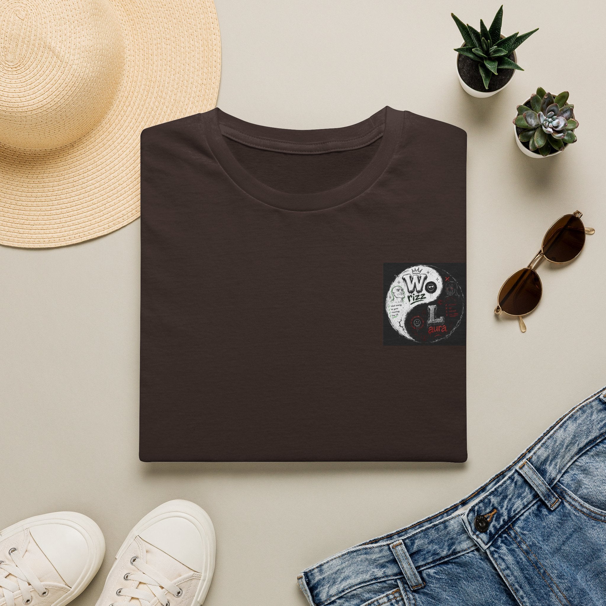 Moon & Waves Pocket T‑Shirt — 'We Ride the Light' Minimal Surf Graphic