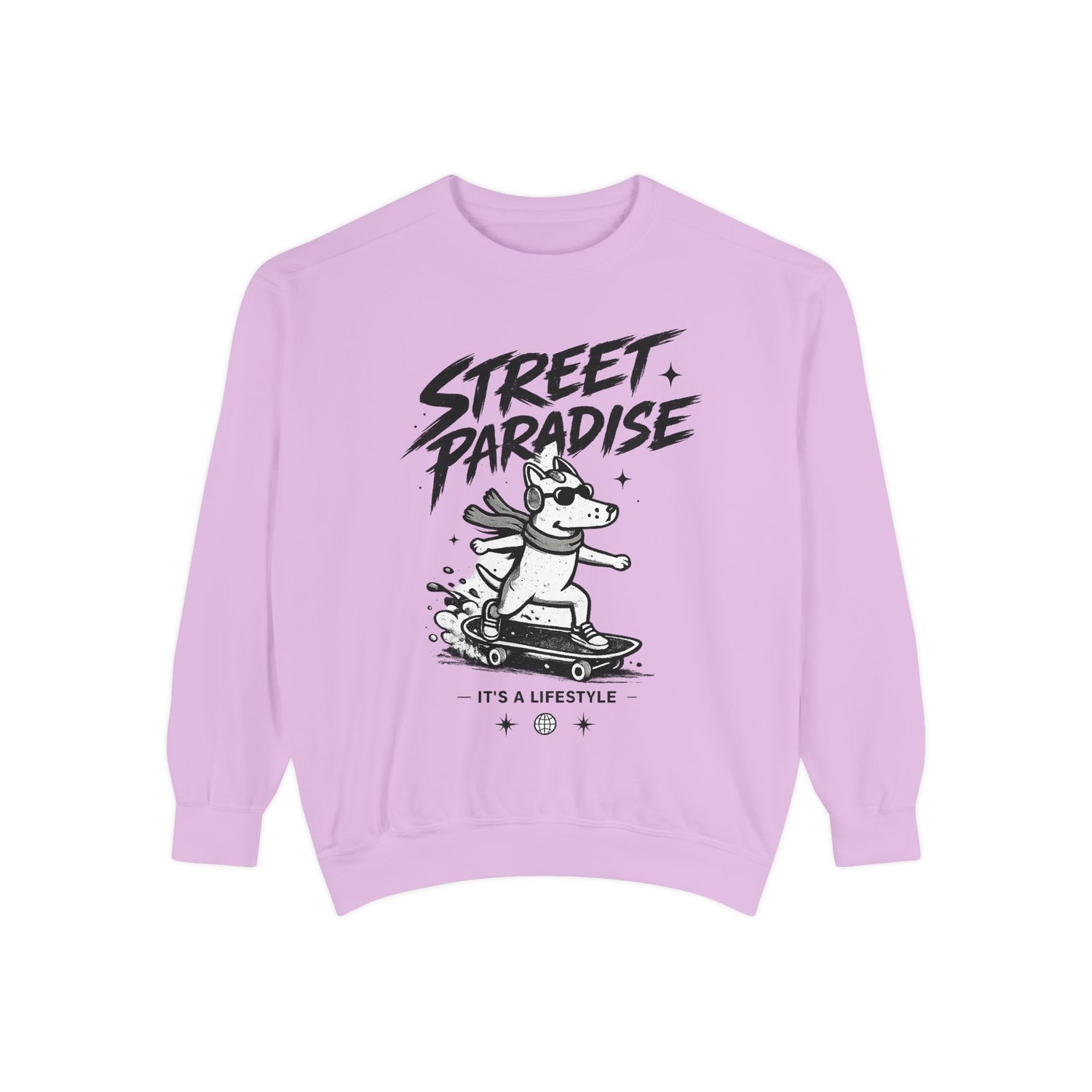 Street Paradise Skate Dog Sweatshirt — Graphic Skateboard Crewneck