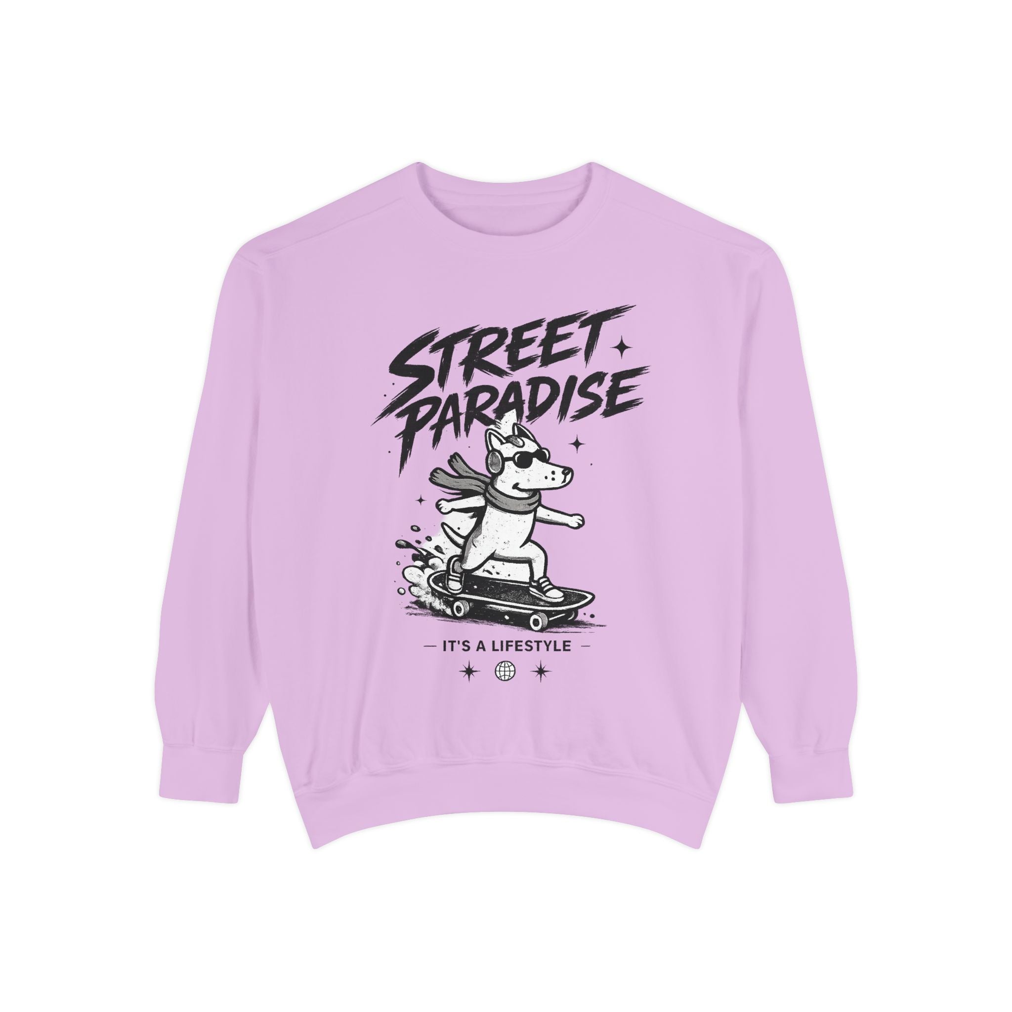 Street Paradise Skate Dog Sweatshirt — Graphic Skateboard Crewneck