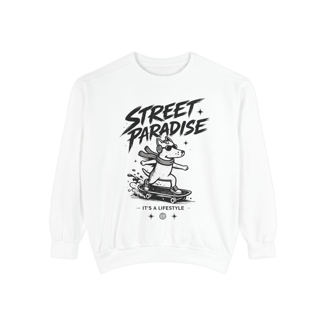 Street Paradise Skate Dog Sweatshirt — Graphic Skateboard Crewneck