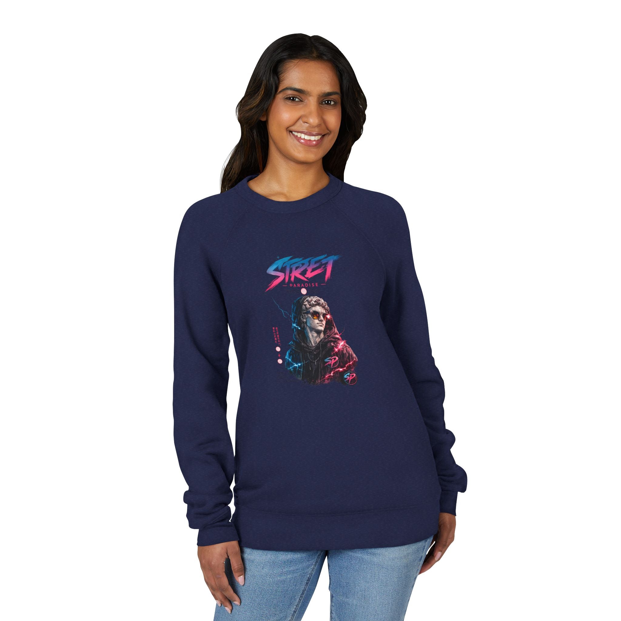 Retro Street Cyberpunk Sweatshirt — Neon Skull Graphic Crewneck