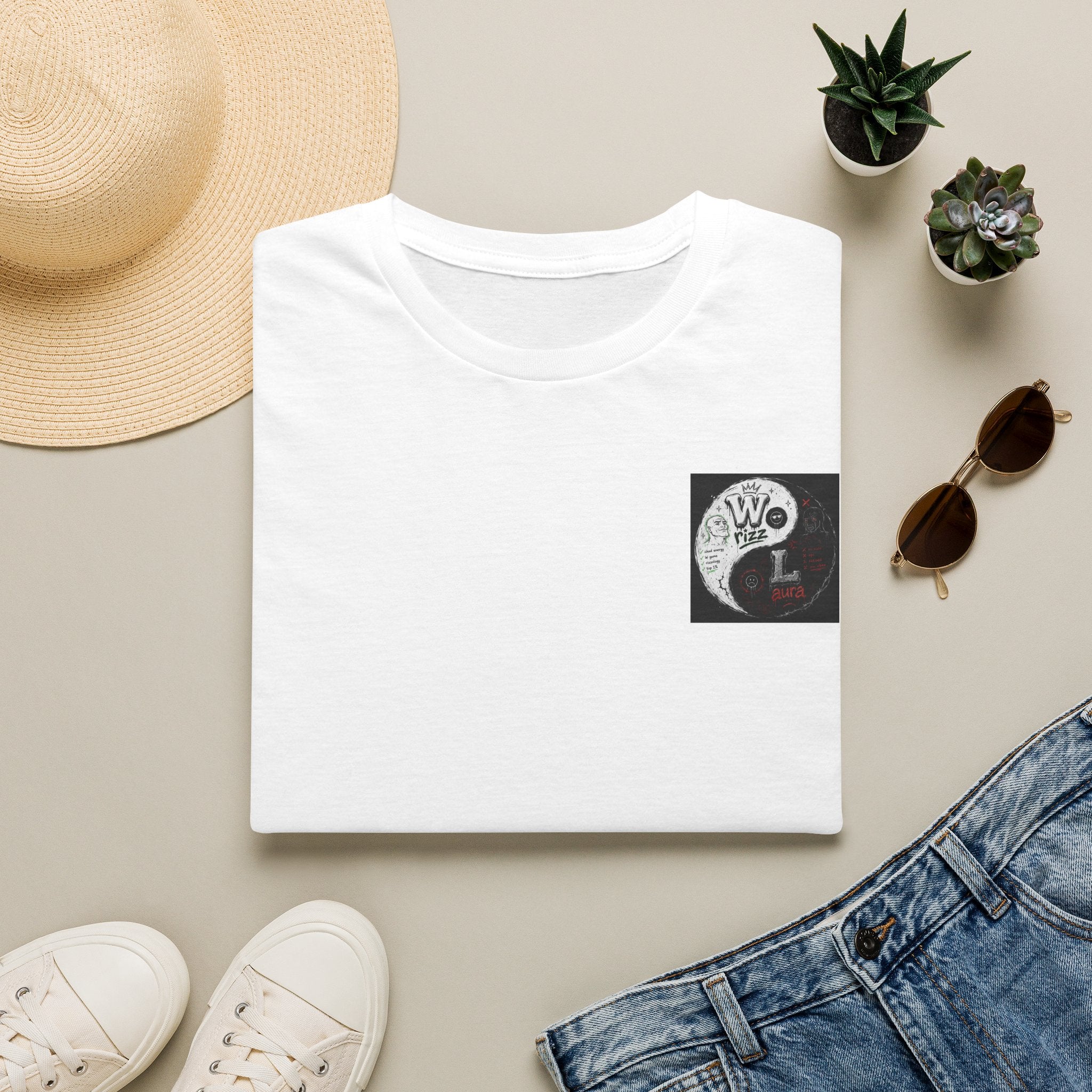 Moon & Waves Pocket T‑Shirt — 'We Ride the Light' Minimal Surf Graphic