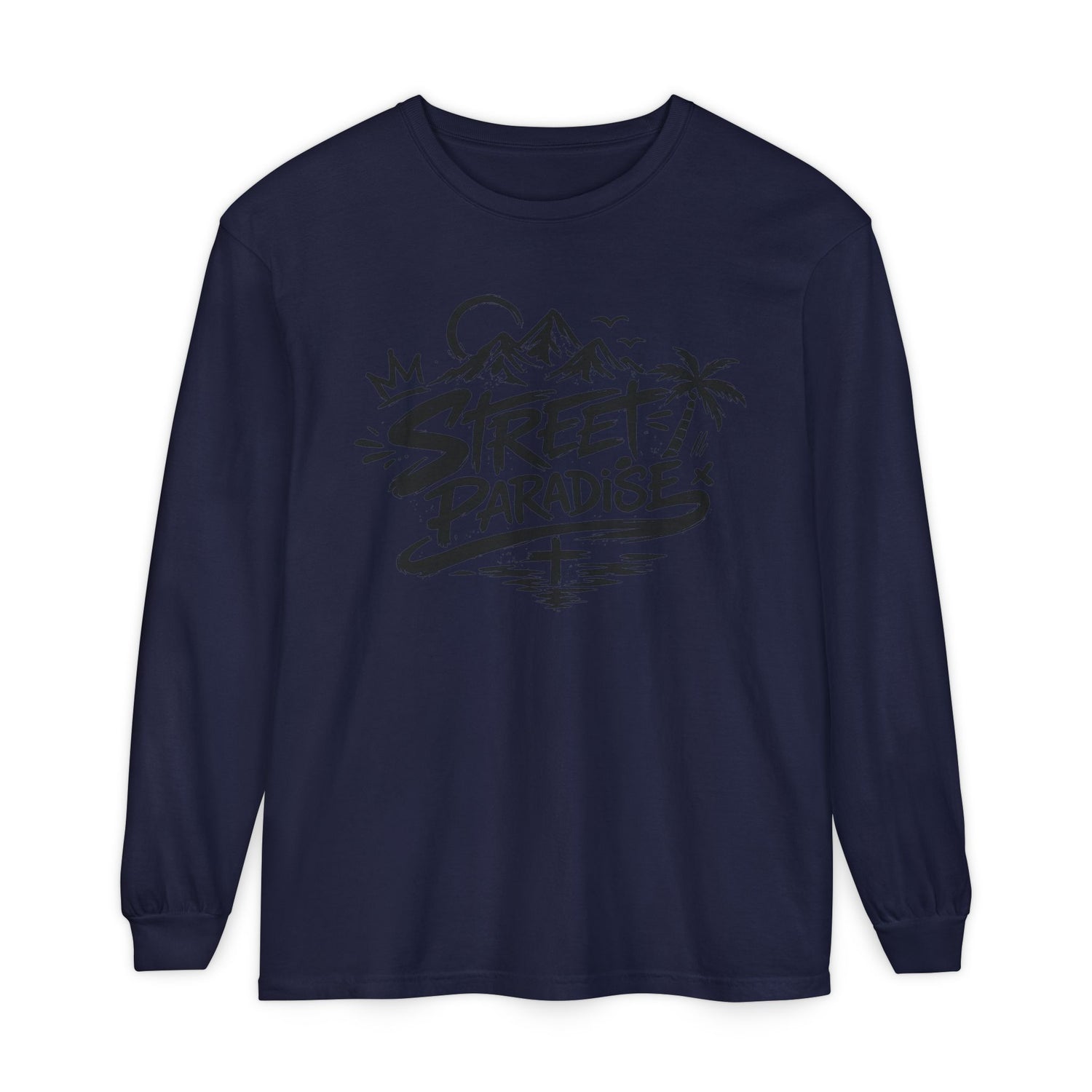 Street Paradise Long Sleeve T‑Shirt — Tropical Mountain Graphic