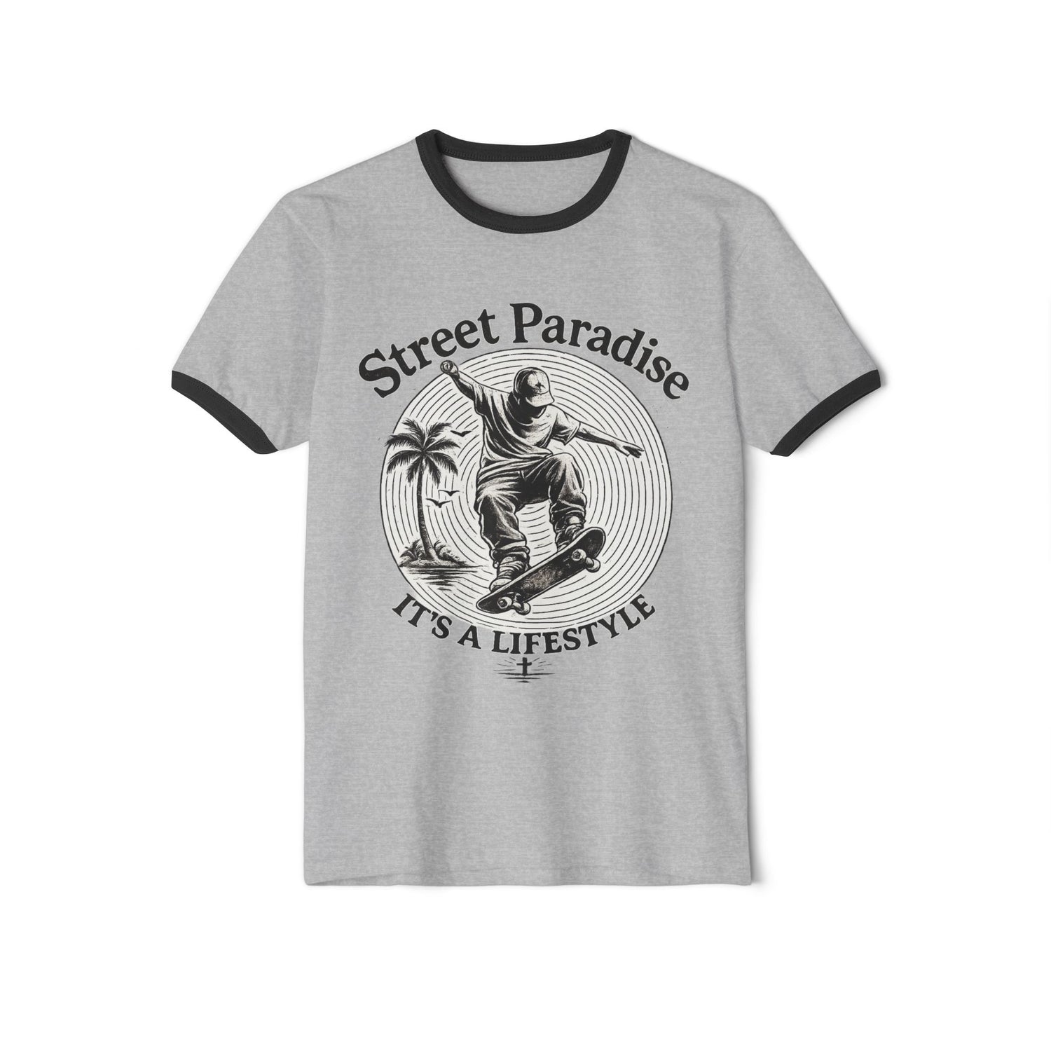 Skateboard Ringer T-Shirt — "Street Paradise: It&