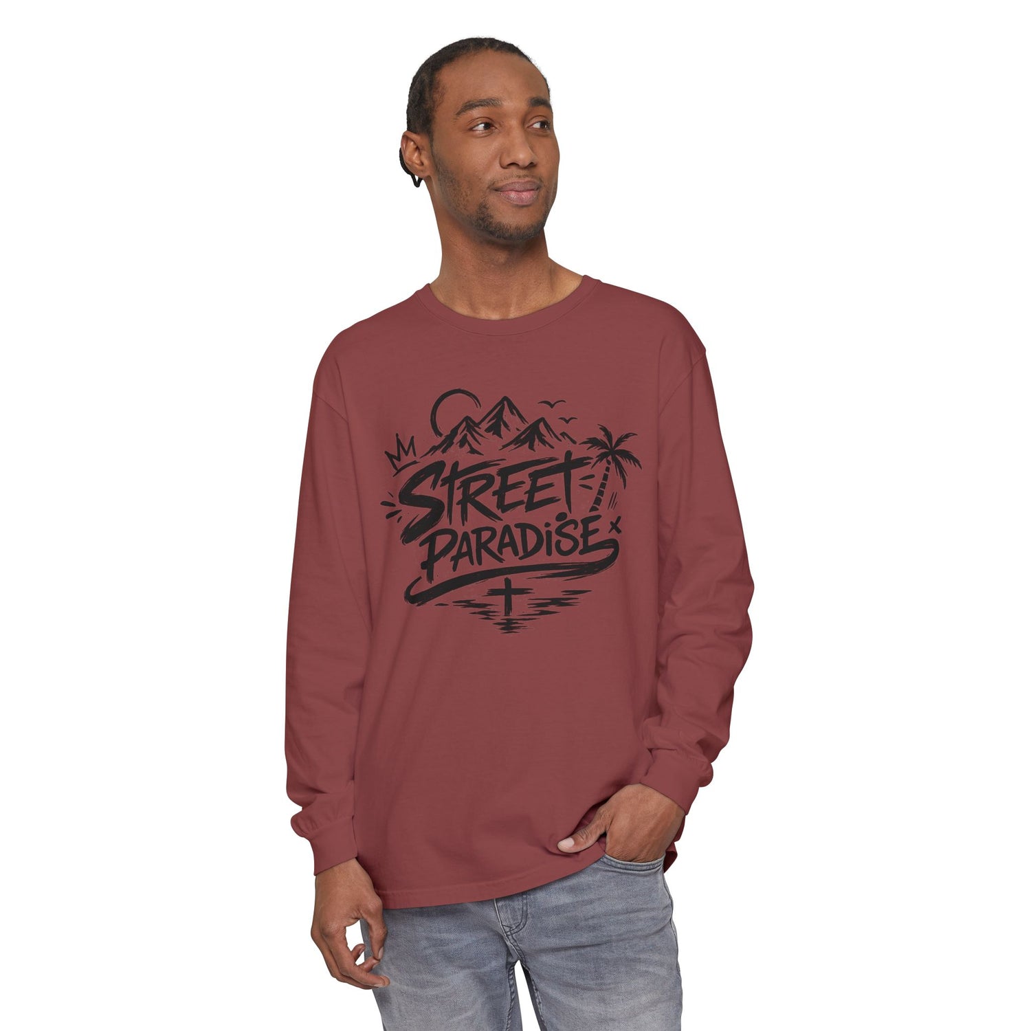 Street Paradise Long Sleeve T‑Shirt — Tropical Mountain Graphic