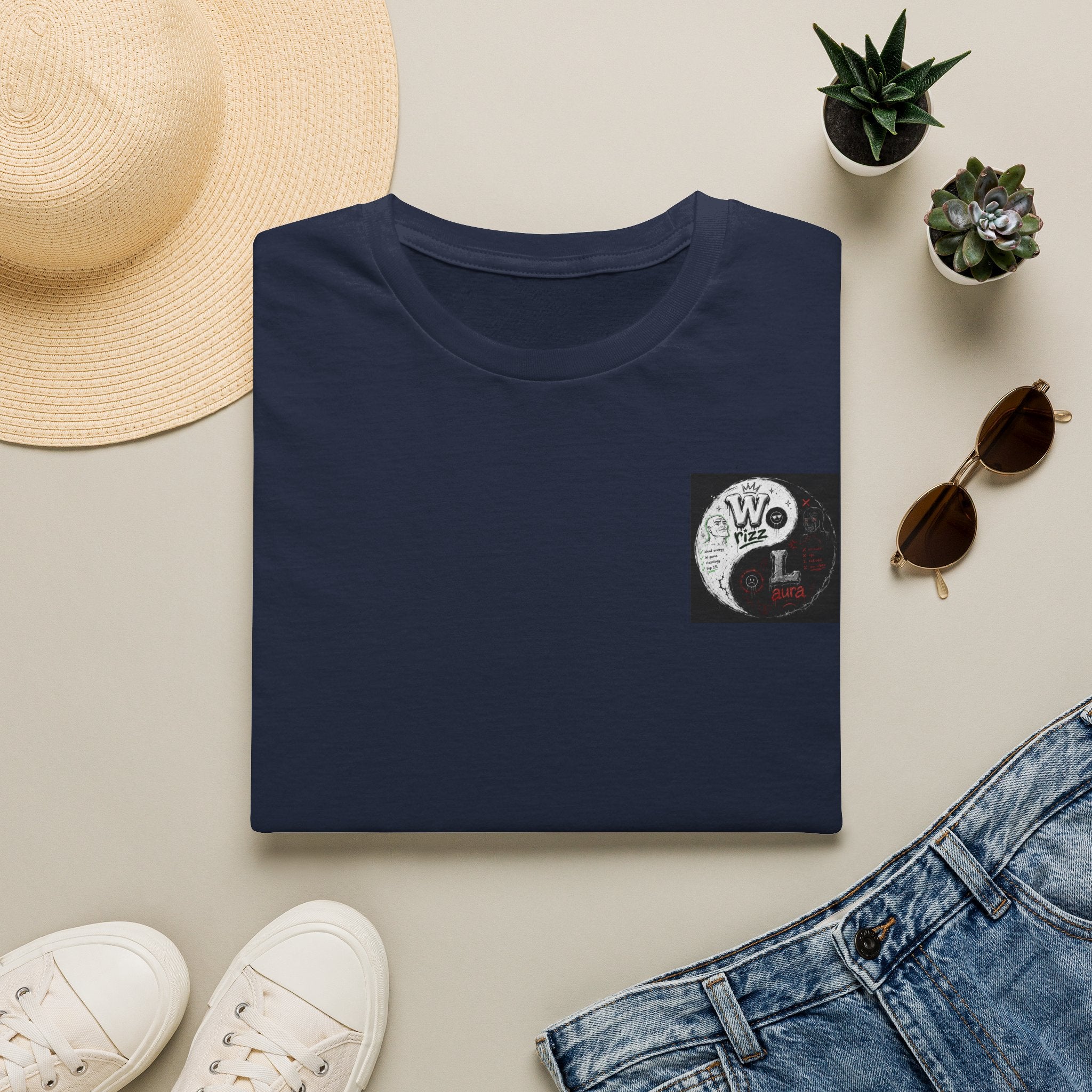Moon & Waves Pocket T‑Shirt — 'We Ride the Light' Minimal Surf Graphic