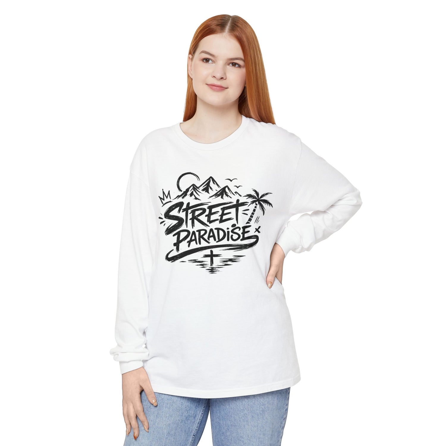 Street Paradise Long Sleeve T‑Shirt — Tropical Mountain Graphic