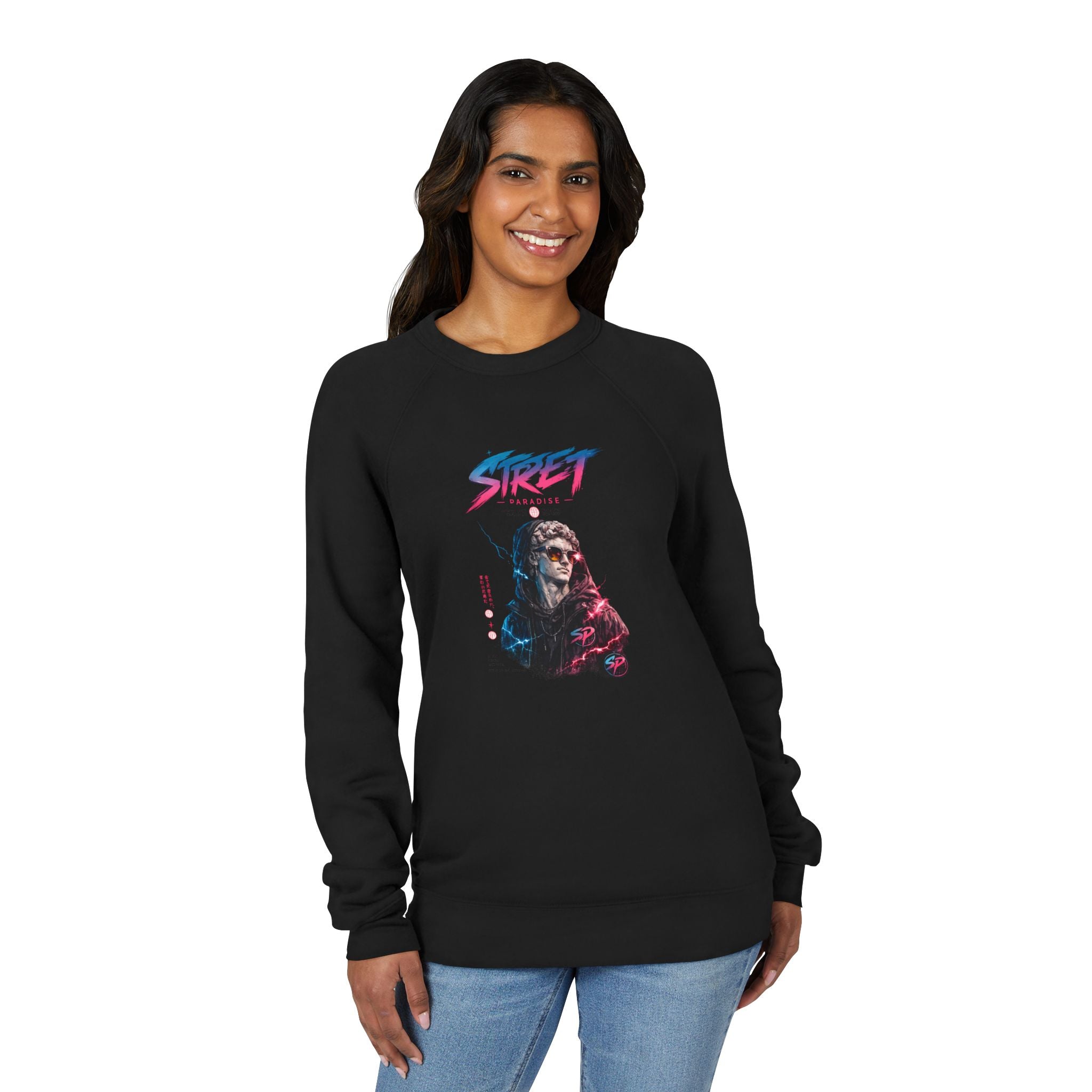 Retro Street Cyberpunk Sweatshirt — Neon Skull Graphic Crewneck