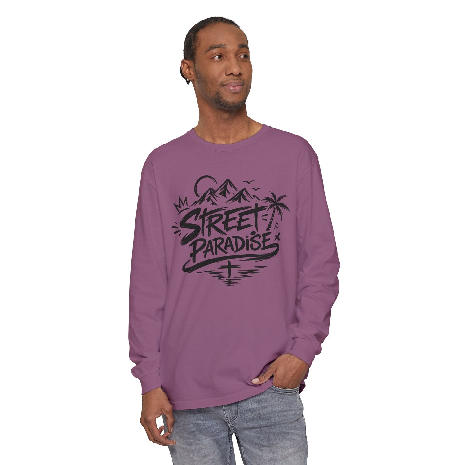 Street Paradise Long Sleeve T‑Shirt — Tropical Mountain Graphic
