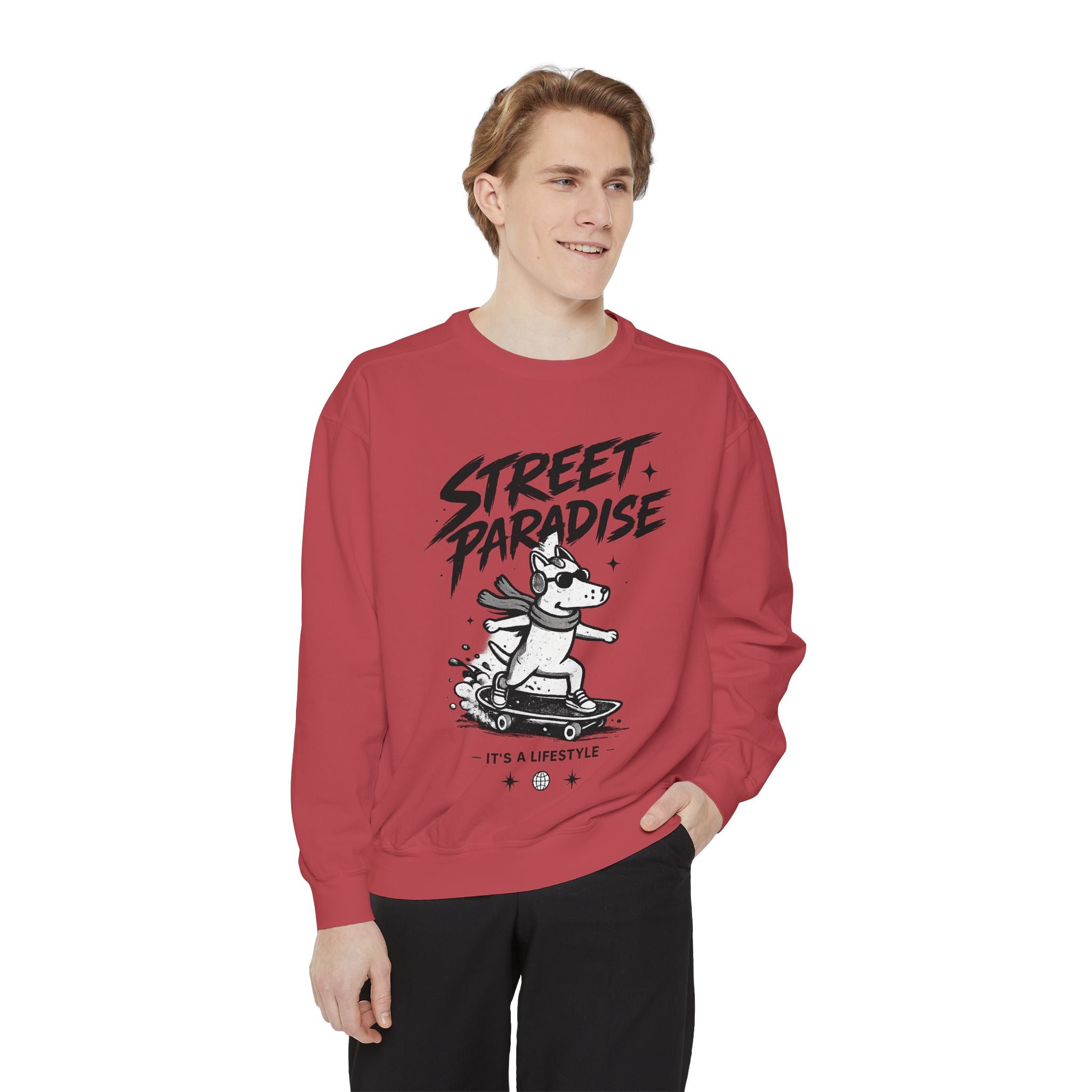 Street Paradise Skate Dog Sweatshirt — Graphic Skateboard Crewneck