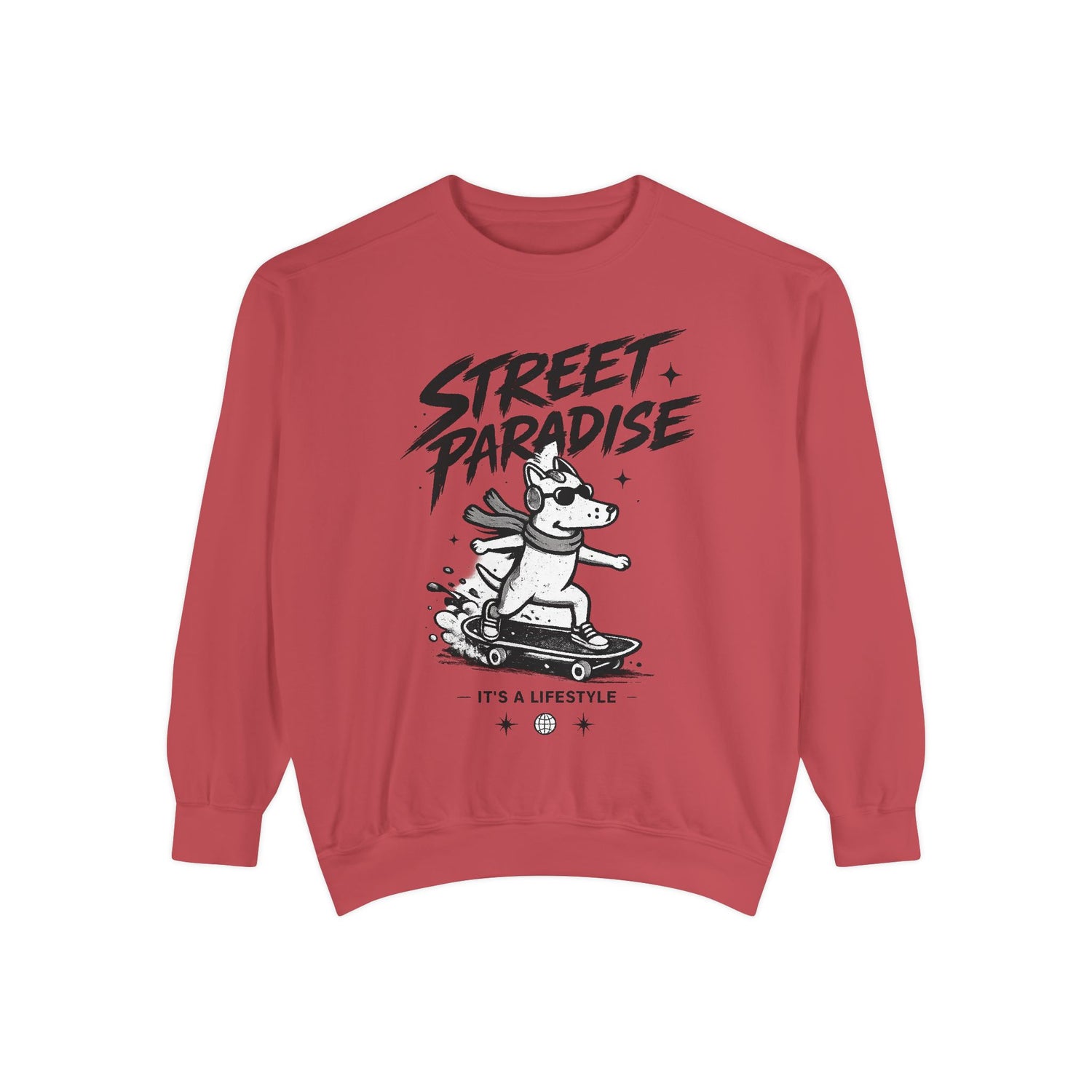 Street Paradise Skate Dog Sweatshirt — Graphic Skateboard Crewneck