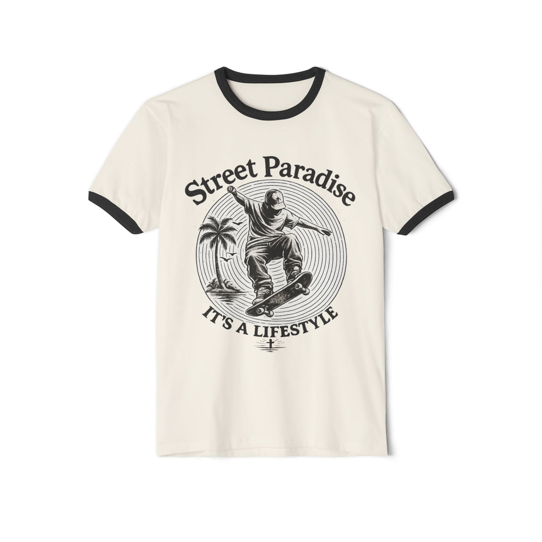 Skateboard Ringer T-Shirt — "Street Paradise: It&