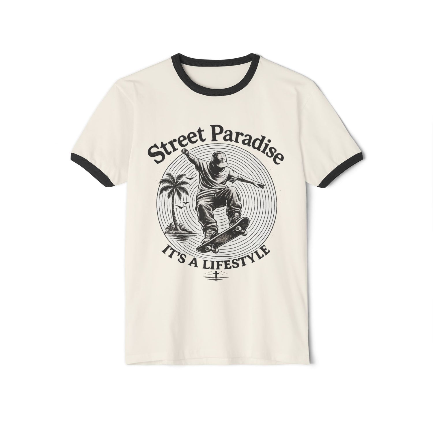 Skateboard Ringer T-Shirt — "Street Paradise: It&