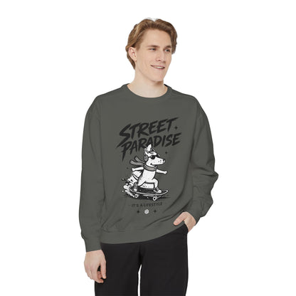 Street Paradise Skate Dog Sweatshirt — Graphic Skateboard Crewneck