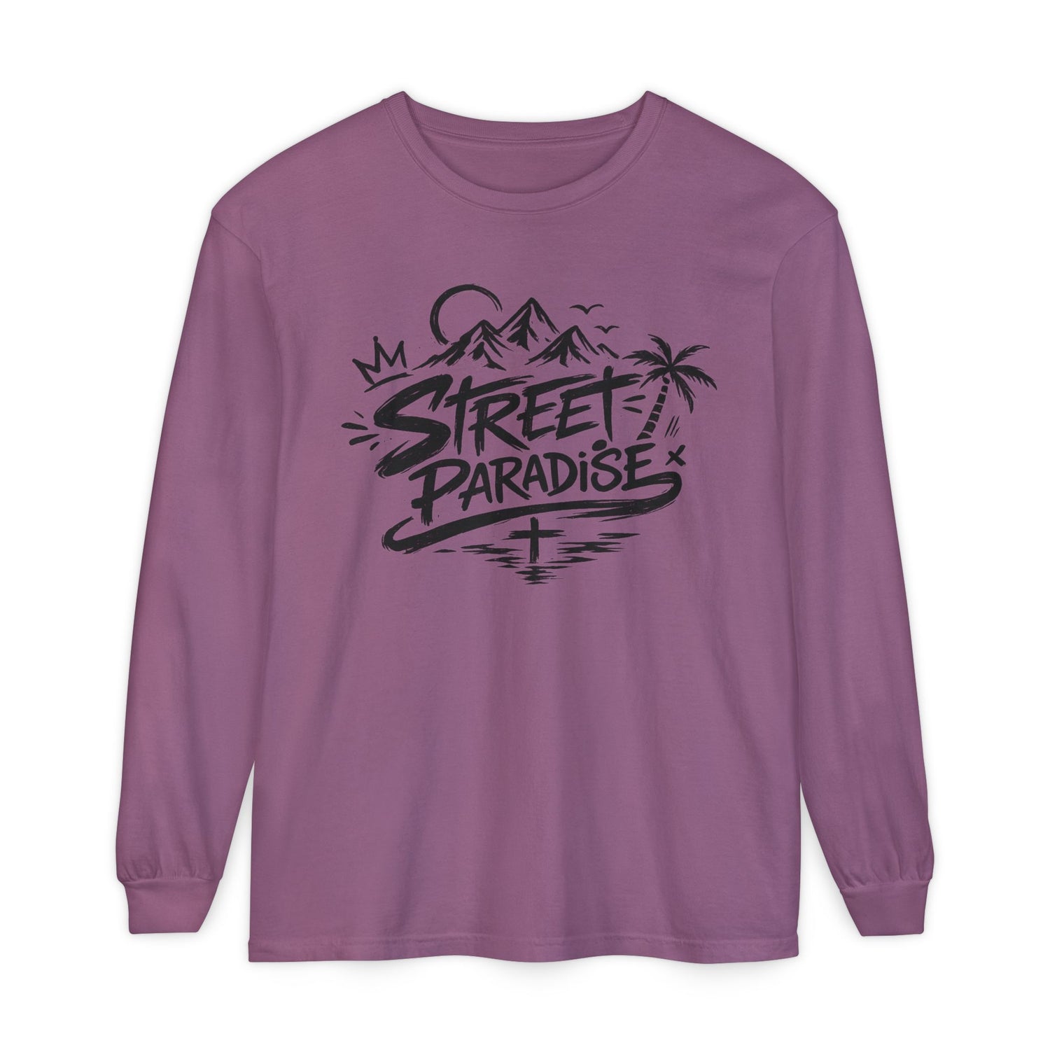 Street Paradise Long Sleeve T‑Shirt — Tropical Mountain Graphic
