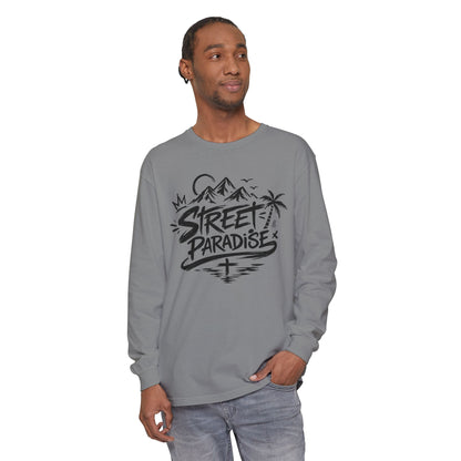 Street Paradise Long Sleeve T‑Shirt — Tropical Mountain Graphic
