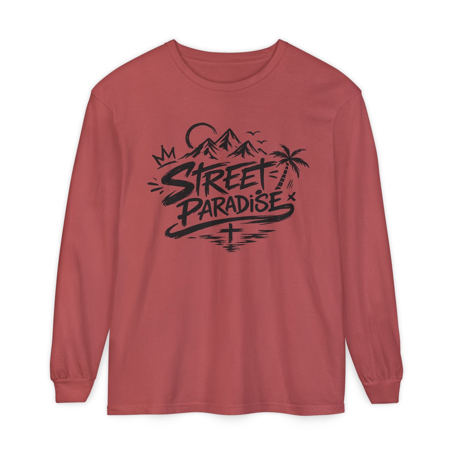 Street Paradise Long Sleeve T‑Shirt — Tropical Mountain Graphic