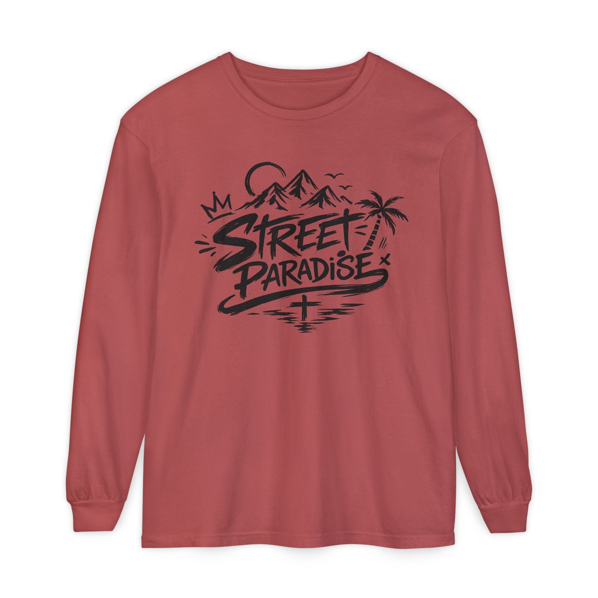 Street Paradise Long Sleeve T‑Shirt — Tropical Mountain Graphic