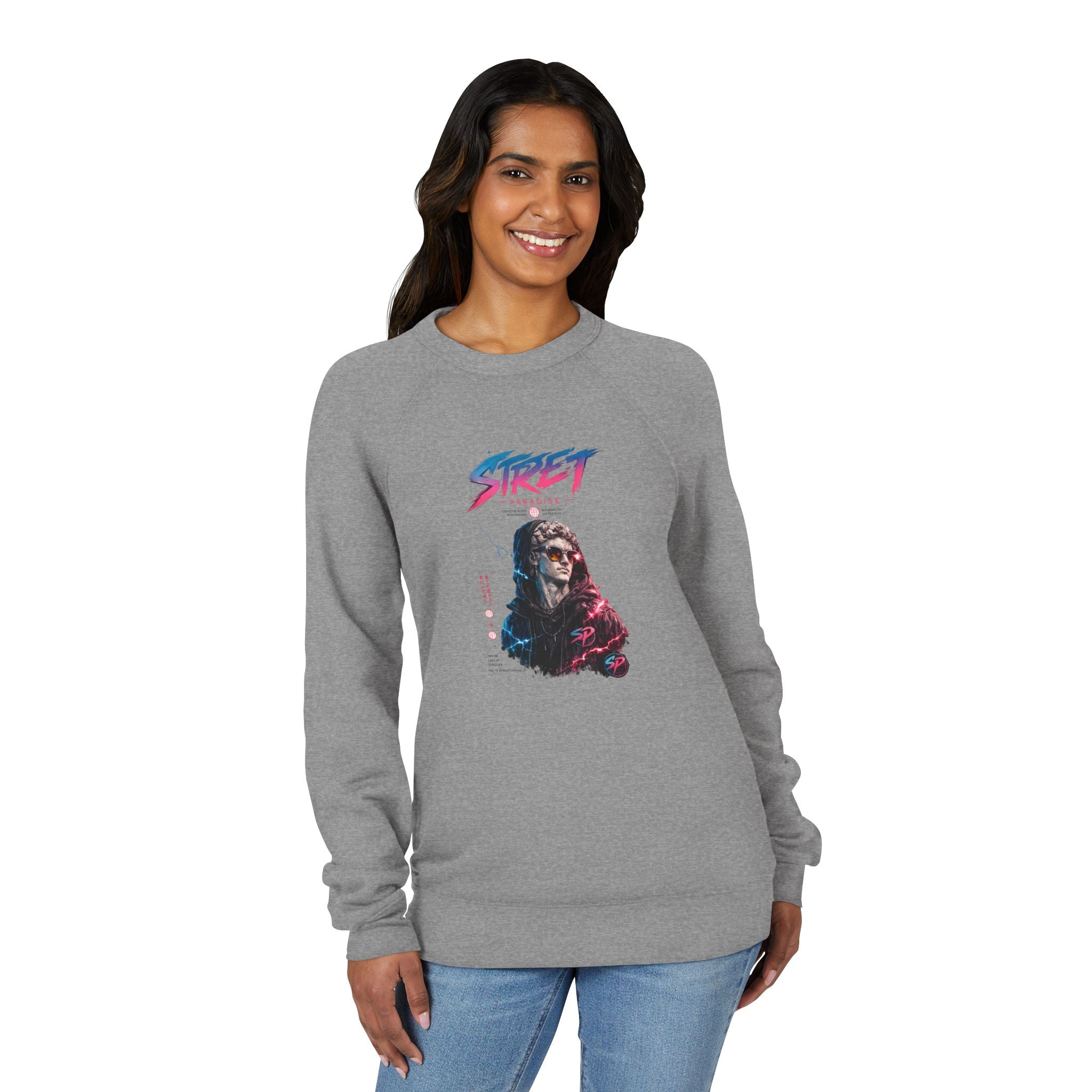 Retro Street Cyberpunk Sweatshirt — Neon Skull Graphic Crewneck