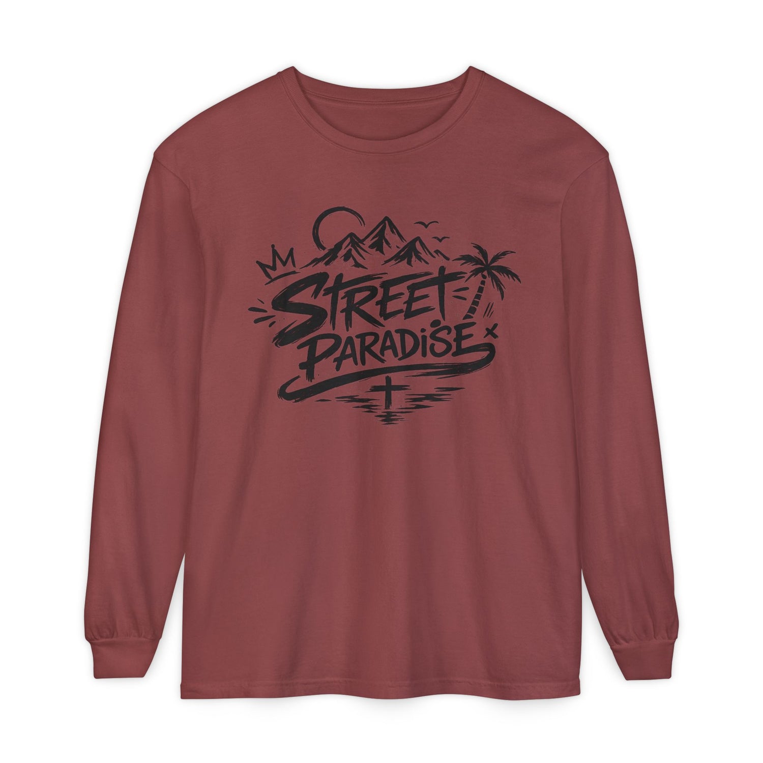 Street Paradise Long Sleeve T‑Shirt — Tropical Mountain Graphic