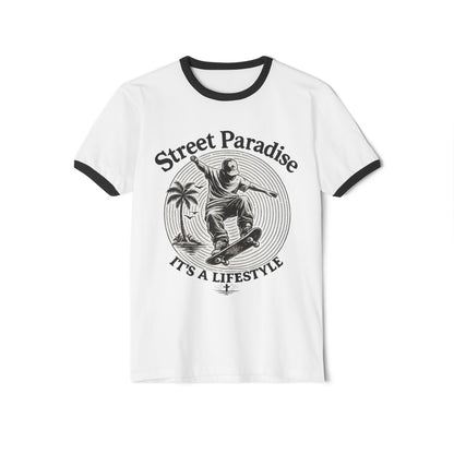 Skateboard Ringer T-Shirt — "Street Paradise: It&