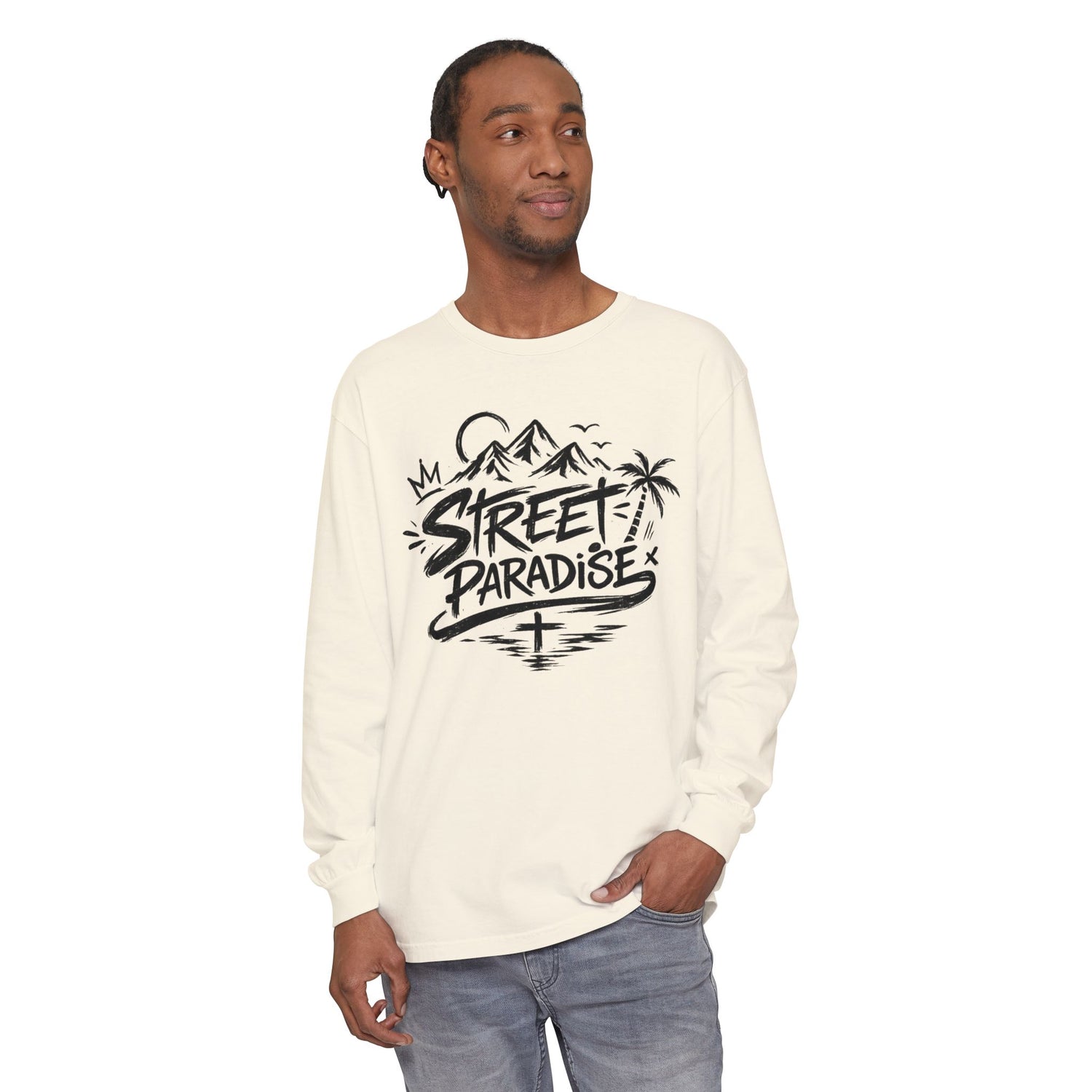 Street Paradise Long Sleeve T‑Shirt — Tropical Mountain Graphic
